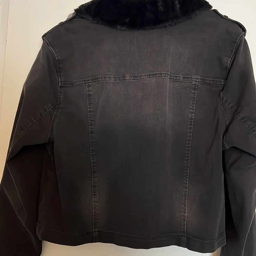 Jessica Simpson fur lined denim moto jacket plus size - Picture 6 of 7